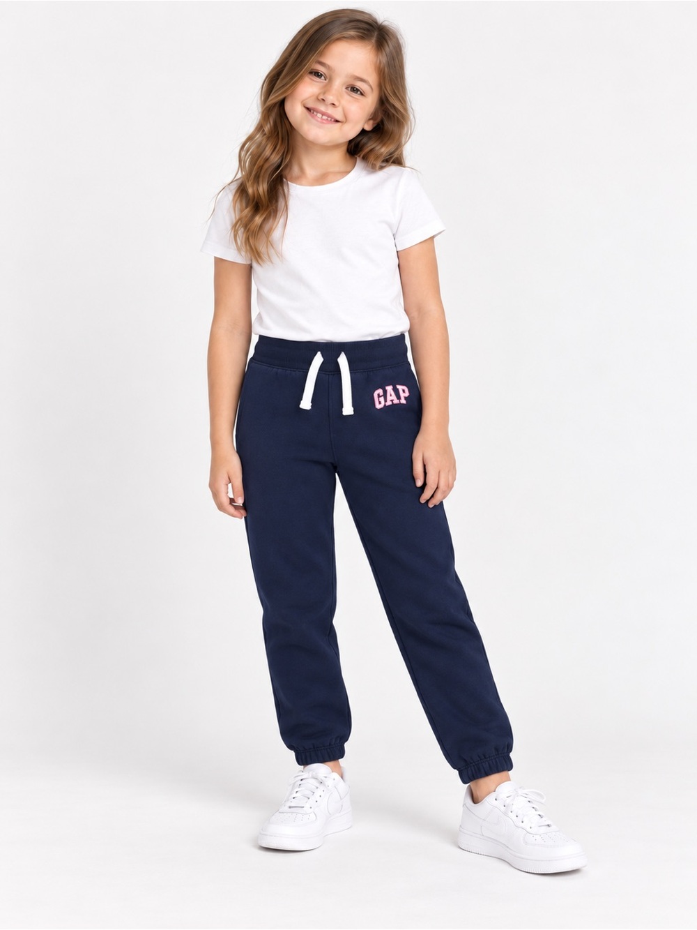 GAP Kids Navy Blue Pull-On Jogger Pants Size S 6-7 Pink Logo
